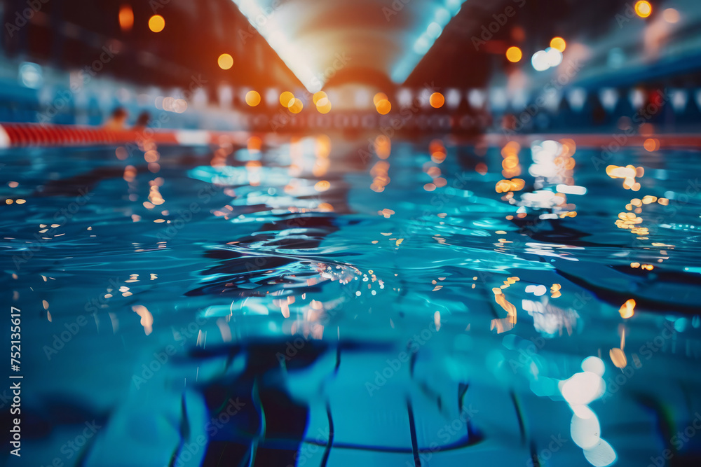 Empty competition swimming pool with marked lanes and starting ...