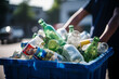 © Darya - Eco-Friendly Living: Person Sorting Glass Bottles for Recycling