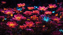 Colorful Glowing Flowers On Dark Background