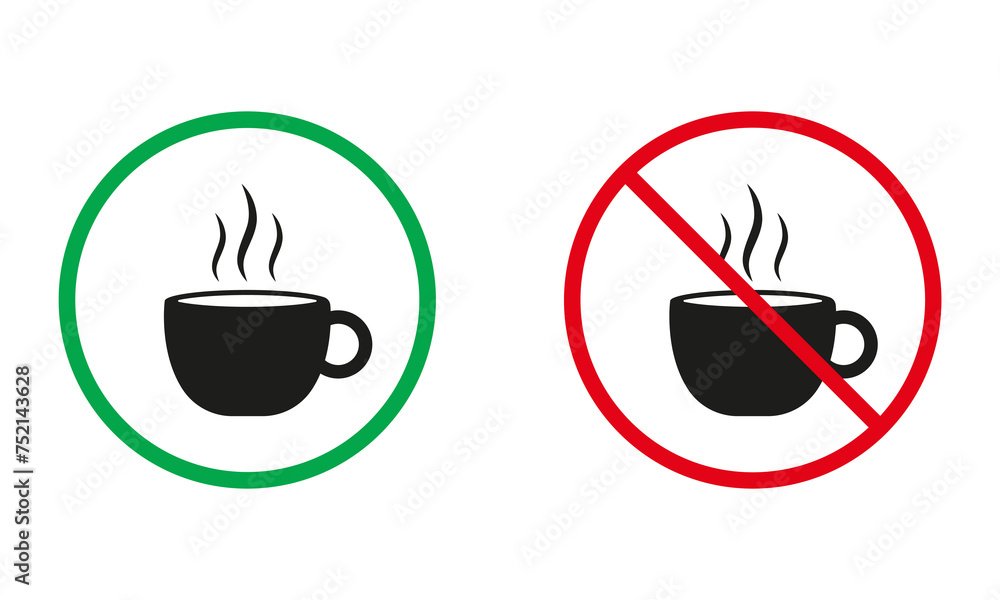 Coffee Warning Signs. Teacup of Steam Tea Silhouette Icons Set ...