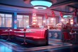 Retro Diner Nostalgia: A classic diner scene with neon lights, chrome accents, and vintage charm.

