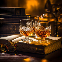 Wall Mural - A pair of old-fashioned glasses on an open book.