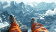 Mountain peaks seen from a climber's first-person perspective -wide format
