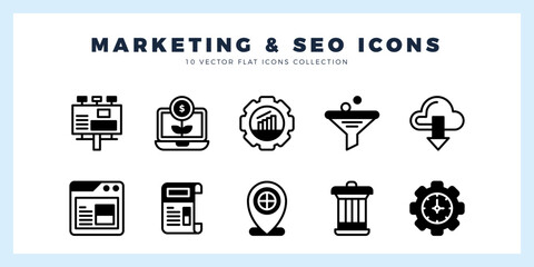 10 Marketing and Seo Lineal Fill icon pack. vector illustration.