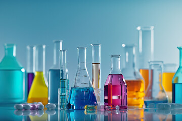 Row of Test Tubes Filled With Different Colored Liquids