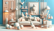 Beautiful 3D Pastel Home With Fluffy Cats