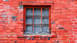 Small window in the middle of a red brick wall