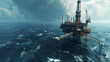 A large offshore upstream oil and gas rig platform strongly built in the middle of the vast ocean.