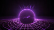 Spherical purple grid on black background