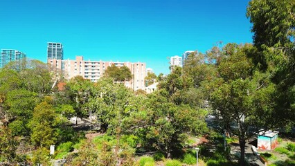 Canvas Print - Skyline of Perth from a drone viewpoint. Downtown aerial view on a beautiful day