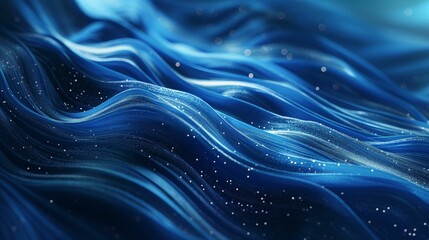 Wall Mural - Luminous blue wavy lines with bright particles.