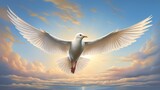 Fototapeta Przestrzenne - White bird soaring freely in the vast sky.