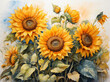 Watercolor painting of a bunch of sunflowers