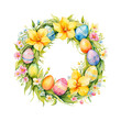 Colorful easter egg wreath watercolor illustration