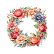 Wreath with roses and foliage in watercolor