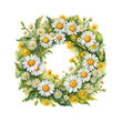 Watercolor floral wreath with daisies and greenery