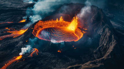 Wall Mural - eruption lava volcano, top view