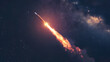 rocket in space, A powerful rocket launches into the night sky, leaving a fiery trail behind, rocket launch, generative ai