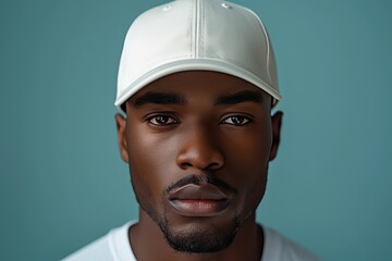 Wall Mural - portrait of african man wearing plain cap hat, mockup