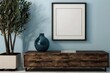© Interior Only  - Couch Living Room Interior with Abstract Paintings , frames poster mockups , and Wooden Coffee Table