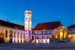 The iconic view of the Coimbra university at night, Portuga