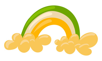 A spring rainbow in the clouds in the colors of Ireland. Vector rainbow for St. Patrick's Day. This rainbow is represented in the colors of St. Patrick's Day - orange, white and green. Bright colors