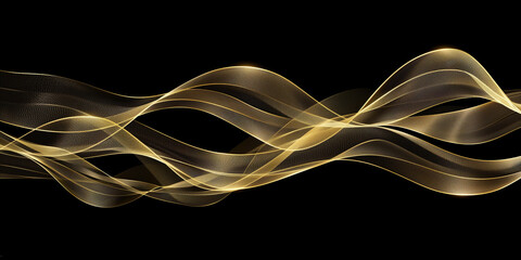 Wall Mural - illustration of abstract gold waves on black background. Created with Generative AI	
