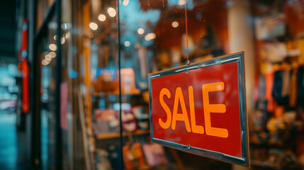 Wall Mural - sale concept image with a sale sign in a shop window