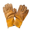© Yana - Two old leather gloves with a worn look Isolated on transparent background, PNG