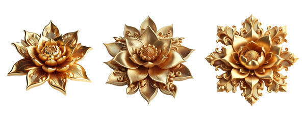 Wall Mural - 3 Old fashioned brooch made of gold with intricate design set against a transparent background