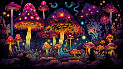 Wall Mural - Mushrooms Magic Psychedelic artwork