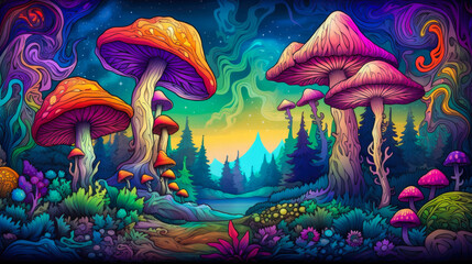 Wall Mural - Mushrooms Magic Psychedelic artwork