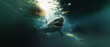 Great White Shark Swimming in Ocean Depth, Realistic Underwater Style