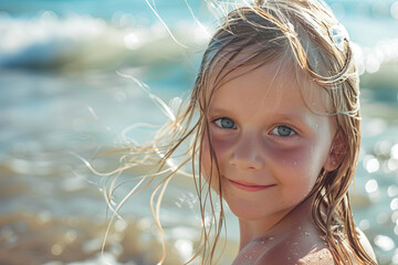 Wall Mural - Summer, sea. girl on the beach