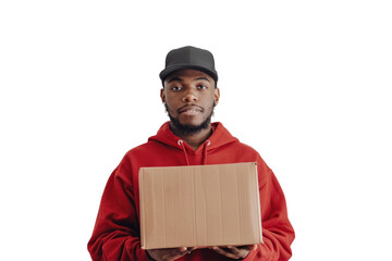 efficiency and speed of your courier service, ready to deliver the package without markings, on a neutral white background.