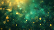 Abstract blur bokeh banner background. Gold bokeh on defocused emerald green background generative ai