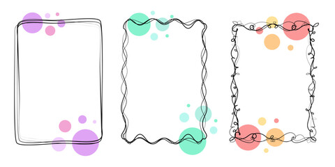Wall Mural - graphic hand drawn frames with black curved lines, backgrounds for texts, backdrop stickers with col