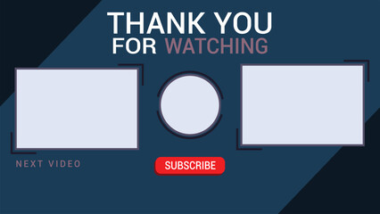 end screen, blue color palette, red subscribe button, 2 video's, 1 channel