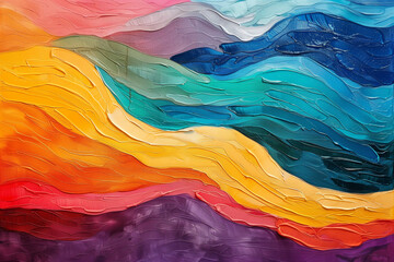 Wall Mural - illustration of oil color painted abstract rainbow waves background. Created with Generative AI	