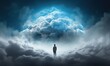 Man standing in front of a futuristic cloud connected to his mind.