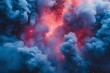 The image captures an intense eruption of red and blue hues, resembling a cosmic event or a nebula