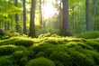 Forest floor covered in green moss