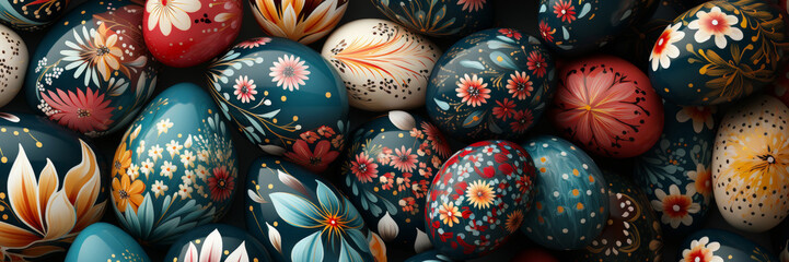 Poster - Colorful painted Easter eggs, wallpaper background 