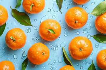 Wall Mural - Pattern of tangerines decorated with water drops