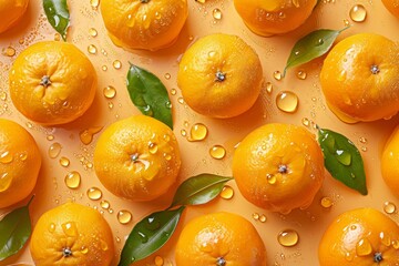 Wall Mural - Pattern of tangerines decorated with water drops