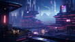 Cyberpunk futuristic city architecture building, Wallpaper in a cyberpunk style