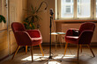© Kanurism - Podcast studio interior with two armchairs and microphone