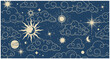 Seamless mystic space pattern with clouds, astrology magic background in tarot style, night sky with clouds and moon, vector