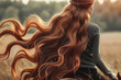  A woman's flowing hair captures the motion of horseback riding at dusk.
