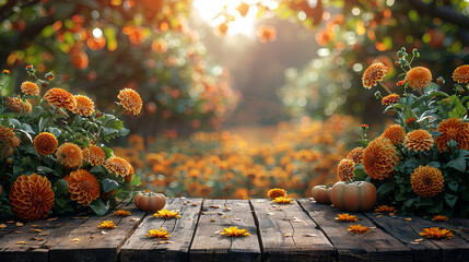 Aufkleber - A wooden table covered with a vibrant array of colorful flowers in full bloom, creating a stunning and eye-catching display of natural beauty